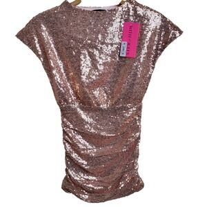 WITH LOVE JULES Kids Small Rose Gold Sequin Ruched Bodycon Mini Dress PartyDance